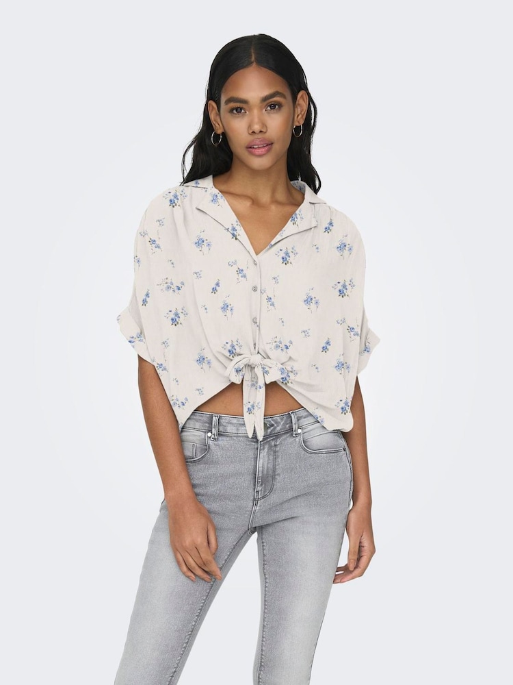 ONLY White Tie Front Short Sleeved Shirt - Image 1 of 4