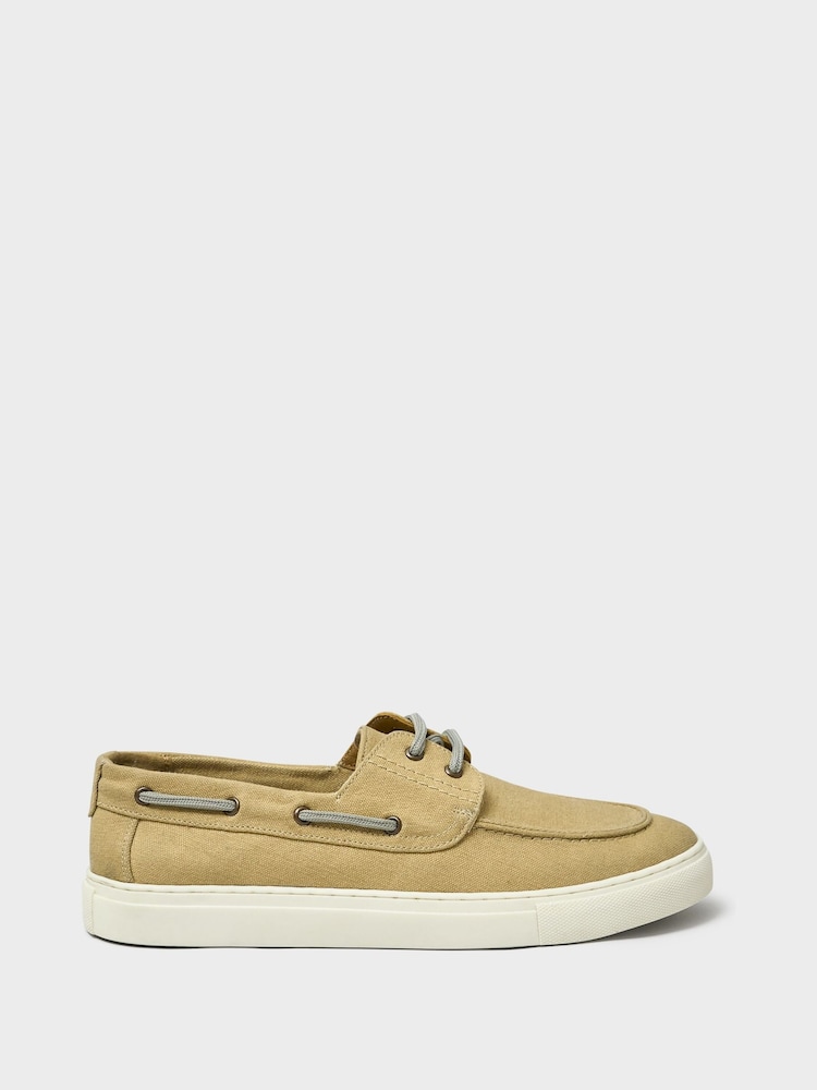 Crew Clothing Natural Washed Canvas Boat Shoes - Image 2 of 4 Crew Clothing Natural Washed Canvas Boat Shoes - Image 2 of 4