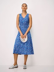 Crew Clothing Blue Flora Sleeveless Twist Front Jersey Dress - Image 1 of 5