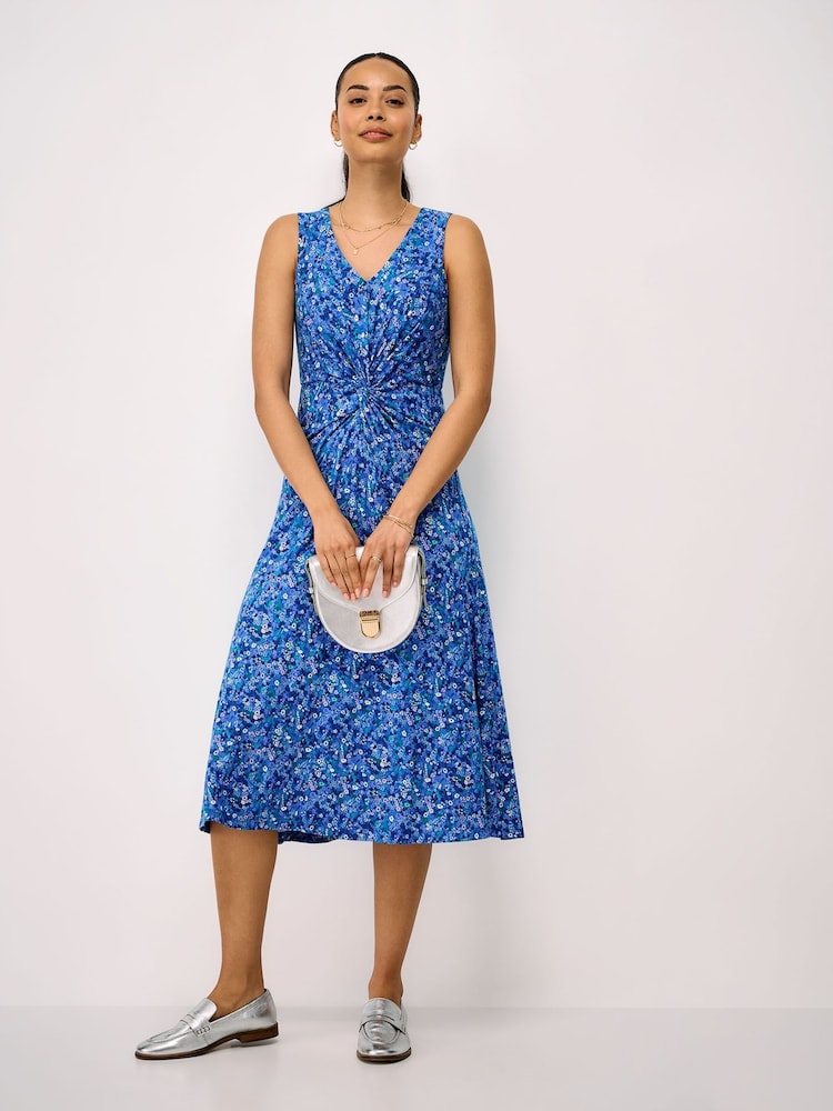 Crew Clothing Blue Flora Sleeveless Twist Front Jersey Dress - Image 1 of 5