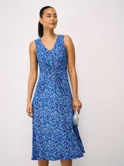 Crew Clothing Blue Flora Sleeveless Twist Front Jersey Dress - Image 3 of 5