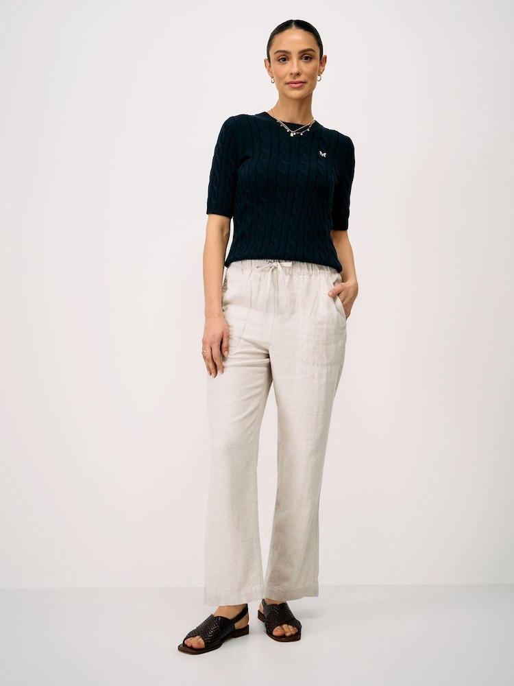 Crew Clothing Natural Tapered Leg Linen Blend Trousers - Image 1 of 5
