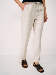 Crew Clothing Natural Tapered Leg Linen Blend Trousers - Image 3 of 5