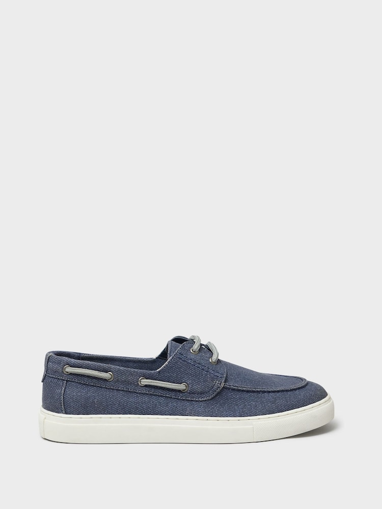 Crew Clothing Blue Washed Canvas Boat Shoes - Image 2 of 4 Crew Clothing Blue Washed Canvas Boat Shoes - Image 2 of 4