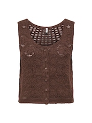ONLY Brown Crochet Button Through Vest Top - Image 1 of 2