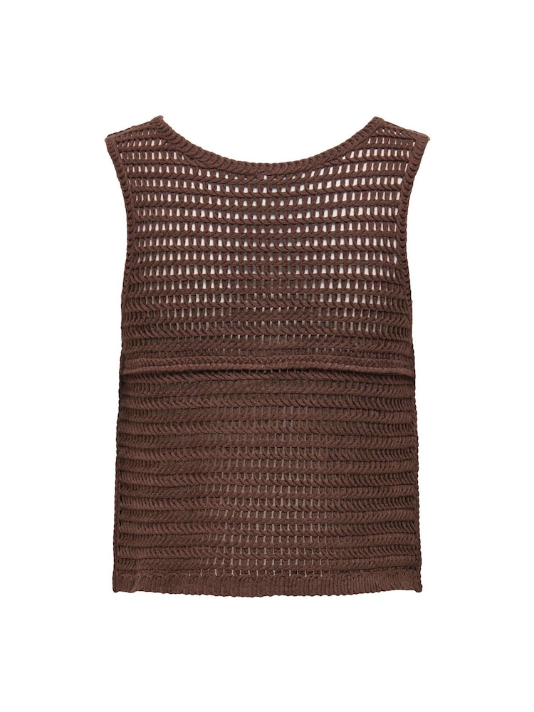 ONLY Brown Crochet Button Through Vest Top - Image 2 of 2