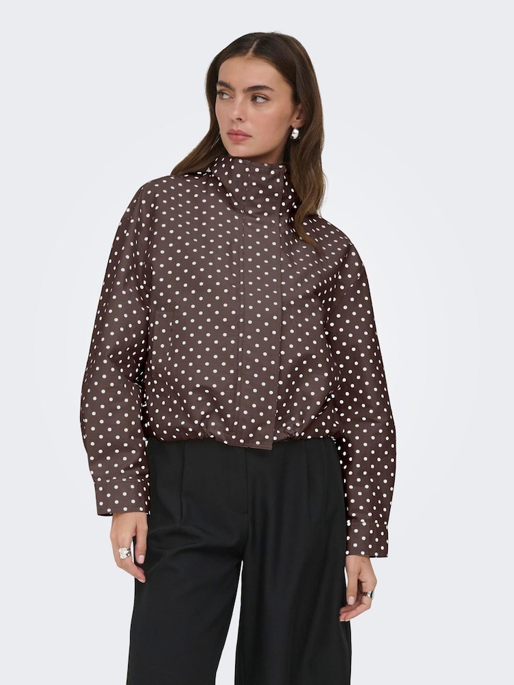 ONLY Brown Polka Dot Funnel Neck Jacket - Image 1 of 4