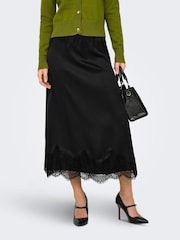 ONLY Satin Midi Skirt With Lace Hem - Afbeelding 1 van 6