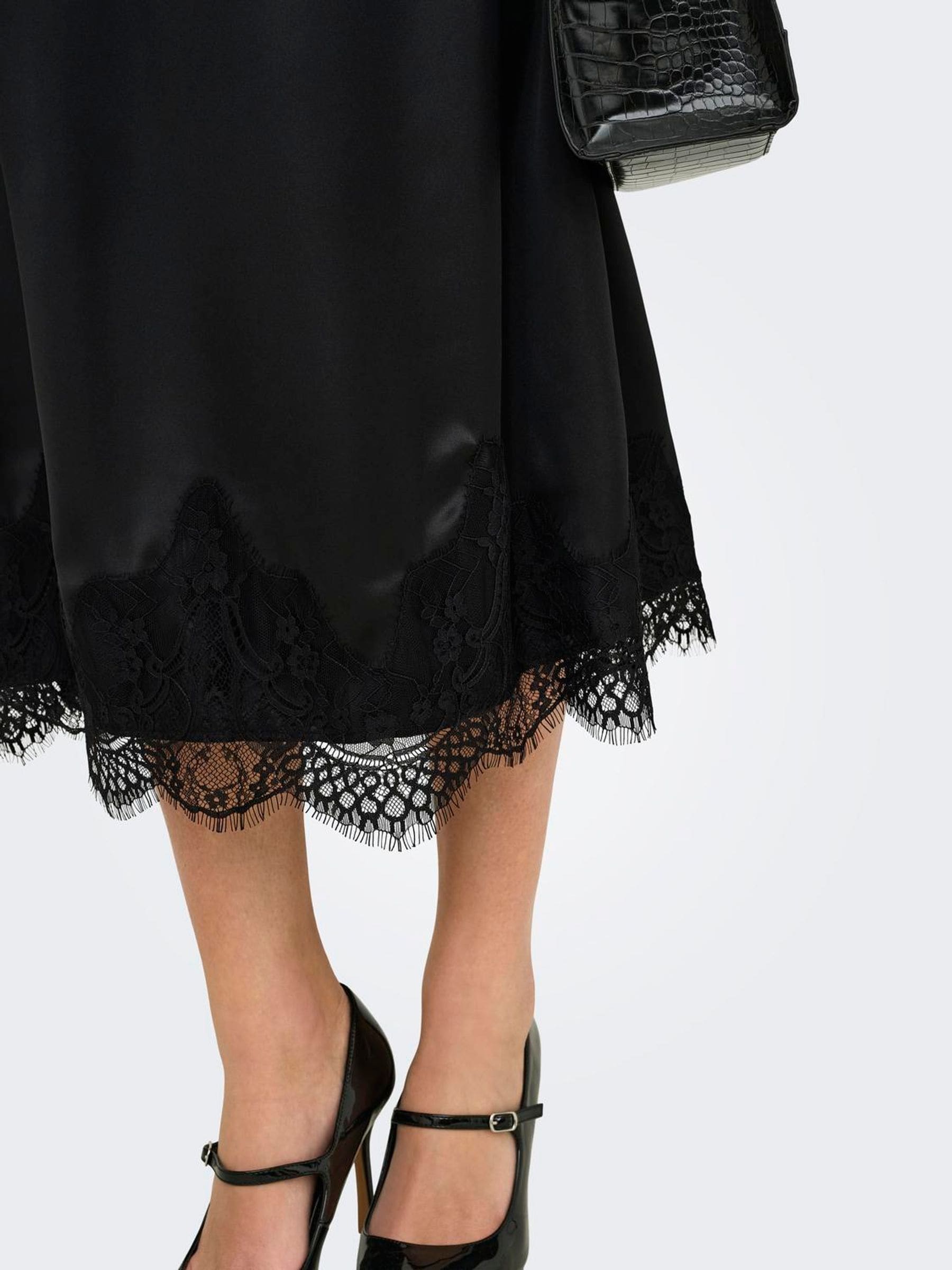 Buy ONLY Black Satin Midi Skirt With Lace Hem from Next USA