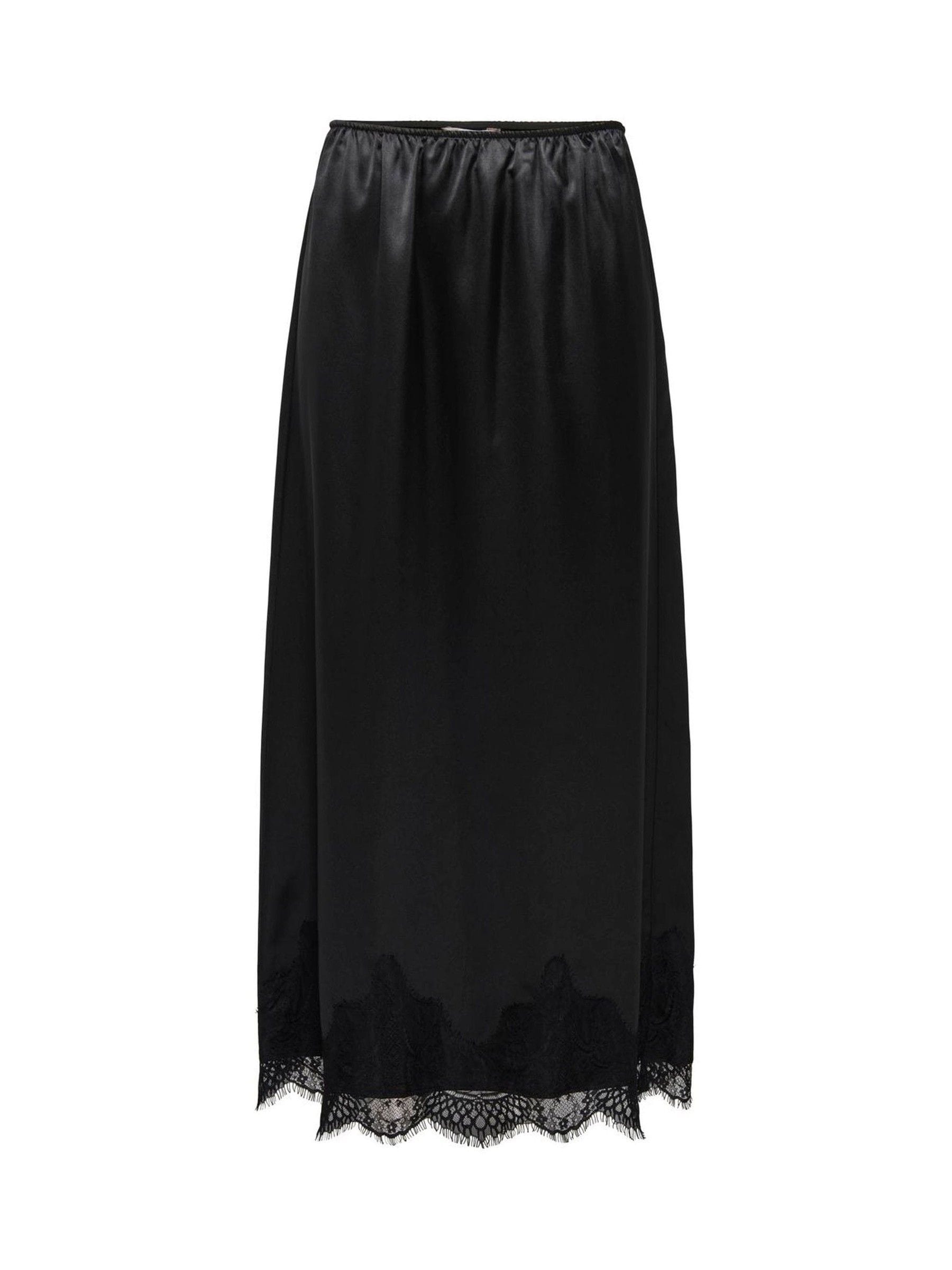 Buy ONLY Black Satin Midi Skirt With Lace Hem from Next USA