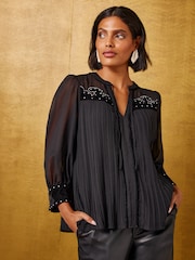 Love & Roses Studded Pleated 3/4 Sleeve Blouse - Image 1 of 5