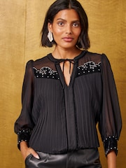 Love & Roses Studded Pleated 3/4 Sleeve Blouse - Image 3 of 5