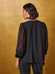Love & Roses Studded Pleated 3/4 Sleeve Blouse - Image 4 of 5