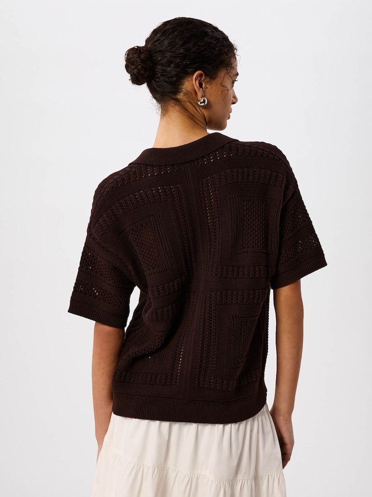 Whistles Brown Crochet Detail Cotton Polo - Image 2 of 4