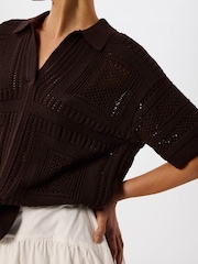 Whistles Brown Crochet Detail Cotton Polo - Image 3 of 4