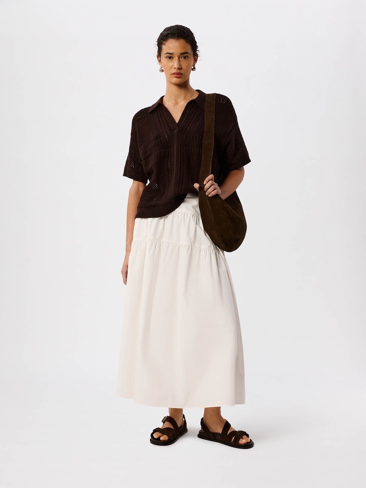 Whistles Brown Crochet Detail Cotton Polo - Image 4 of 4