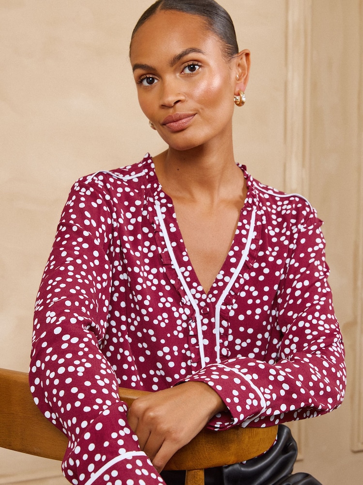 Love & Roses Spot Long Sleeve Button Through Blouse - Bilde 1 av 4