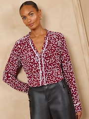 Love & Roses Spot Long Sleeve Button Through Blouse - Bilde 3 av 4