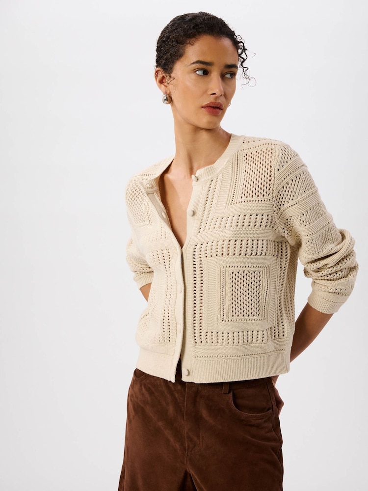Whistles Cream Crochet Detail Cardigan - Image 1 of 5