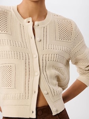 Whistles Cream Crochet Detail Cardigan - Image 3 of 5