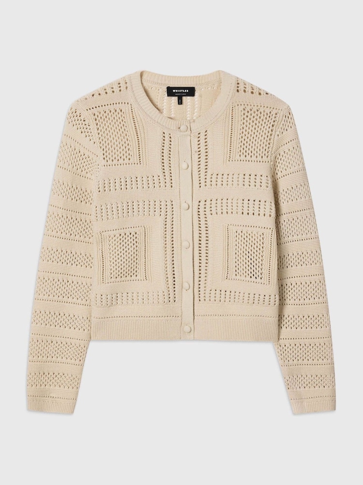 Whistles Cream Crochet Detail Cardigan - Image 5 of 5