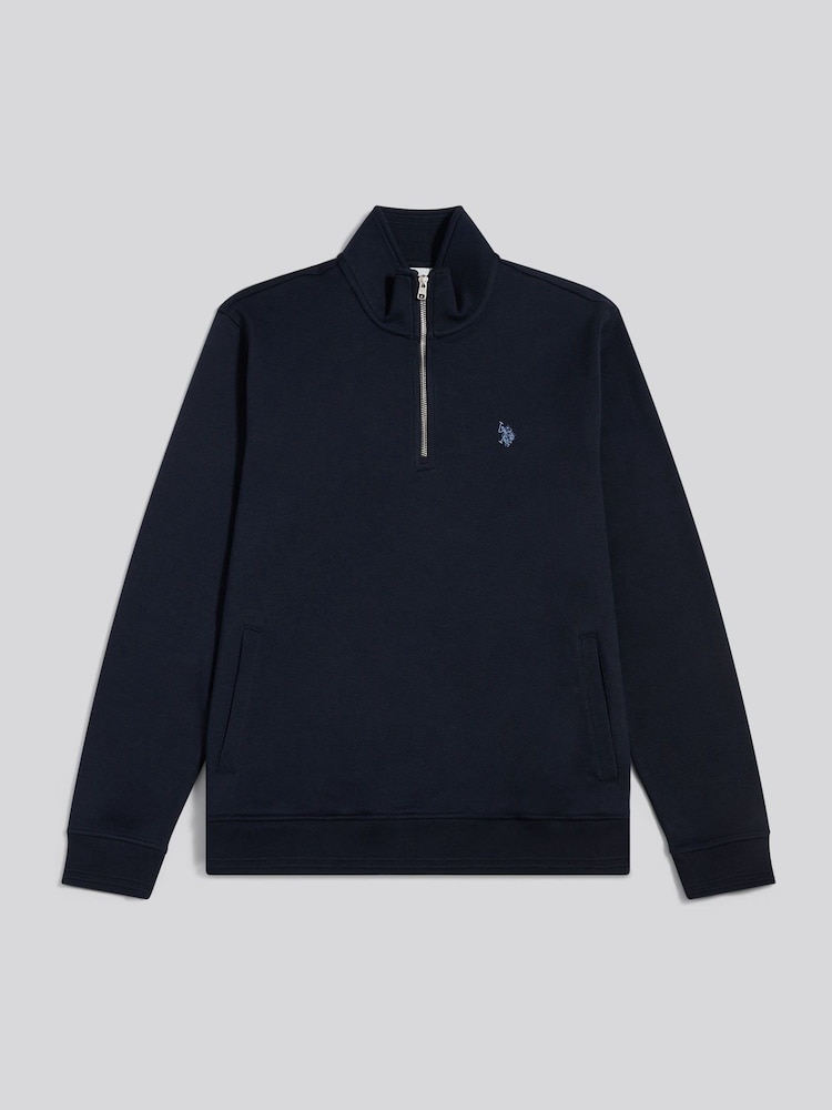 U.S. Polo Assn Navy Blue Twill Textured 1/4 Zip Funnel Sweatshirt - Image 1 of 4