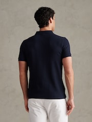 U.S. Polo Assn Blue Waffle Open Collar Polo Shirt - Image 4 of 7