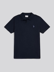 U.S. Polo Assn Blue Waffle Open Collar Polo Shirt - Image 5 of 7