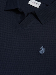 U.S. Polo Assn Blue Waffle Open Collar Polo Shirt - Image 7 of 7