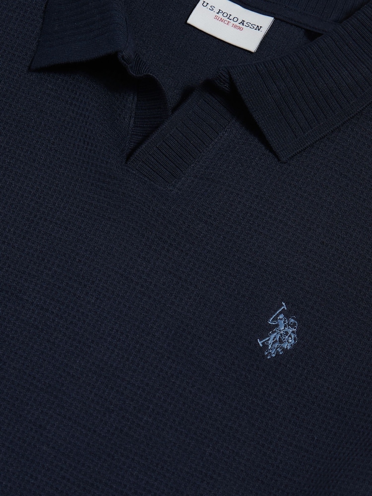 U.S. Polo Assn Blue Waffle Open Collar Polo Shirt - Image 7 of 7 U.S. Polo Assn Blue Waffle Open Collar Polo Shirt - Image 7 of 7