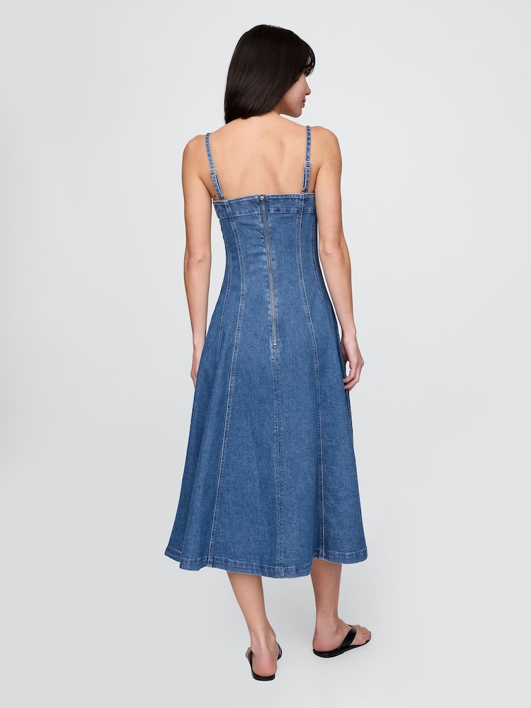 Gap Medium Wash Denim Midi Dress - Image 2 of 7 Gap Medium Wash Denim Midi Dress - Image 2 of 7