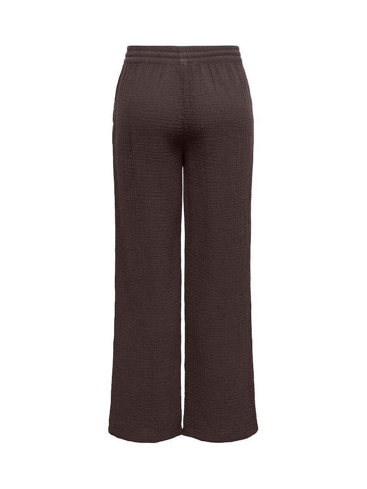 JDY Brown Cheesecloth Wide Leg Drawstring Trousers - Image 5 of 5