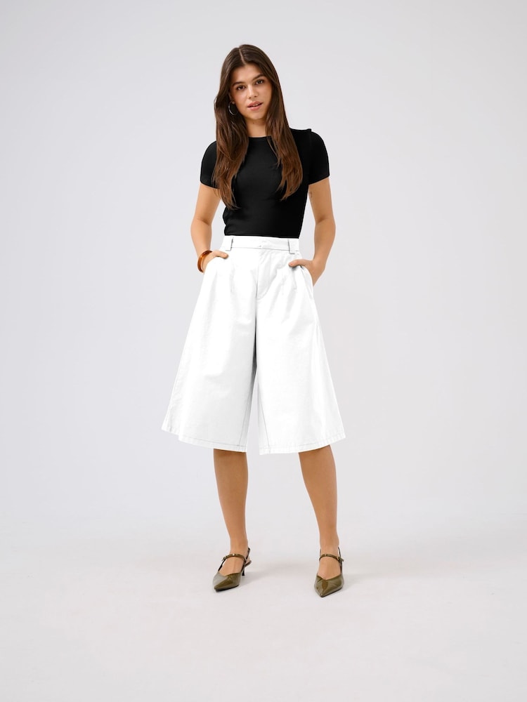 JDY White High Waist Bermuda Shorts - Image 1 of 3