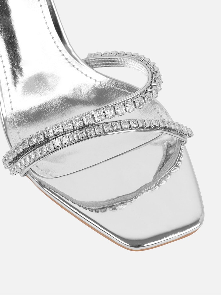 Simmi London Silver Zoya Diamante Heeled Sandals - Image 4 of 4
