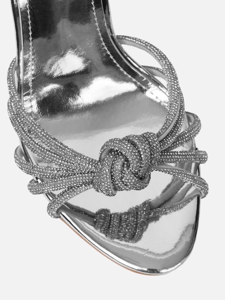 Simmi London Silver Sharon Diamante Knot Heeled Sandals - Image 4 of 4