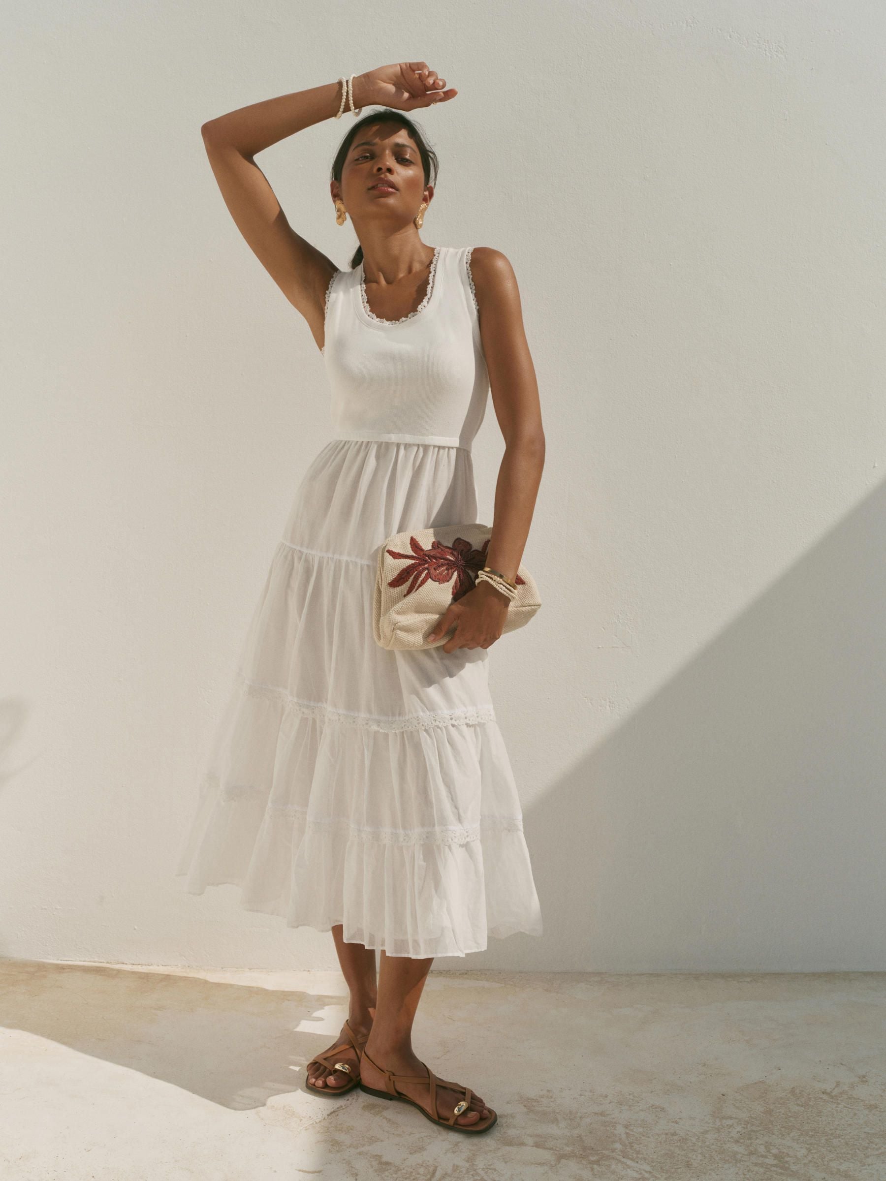Buy Mint Velvet White Crochet Trim Tiered Midi Dress from Next Canada