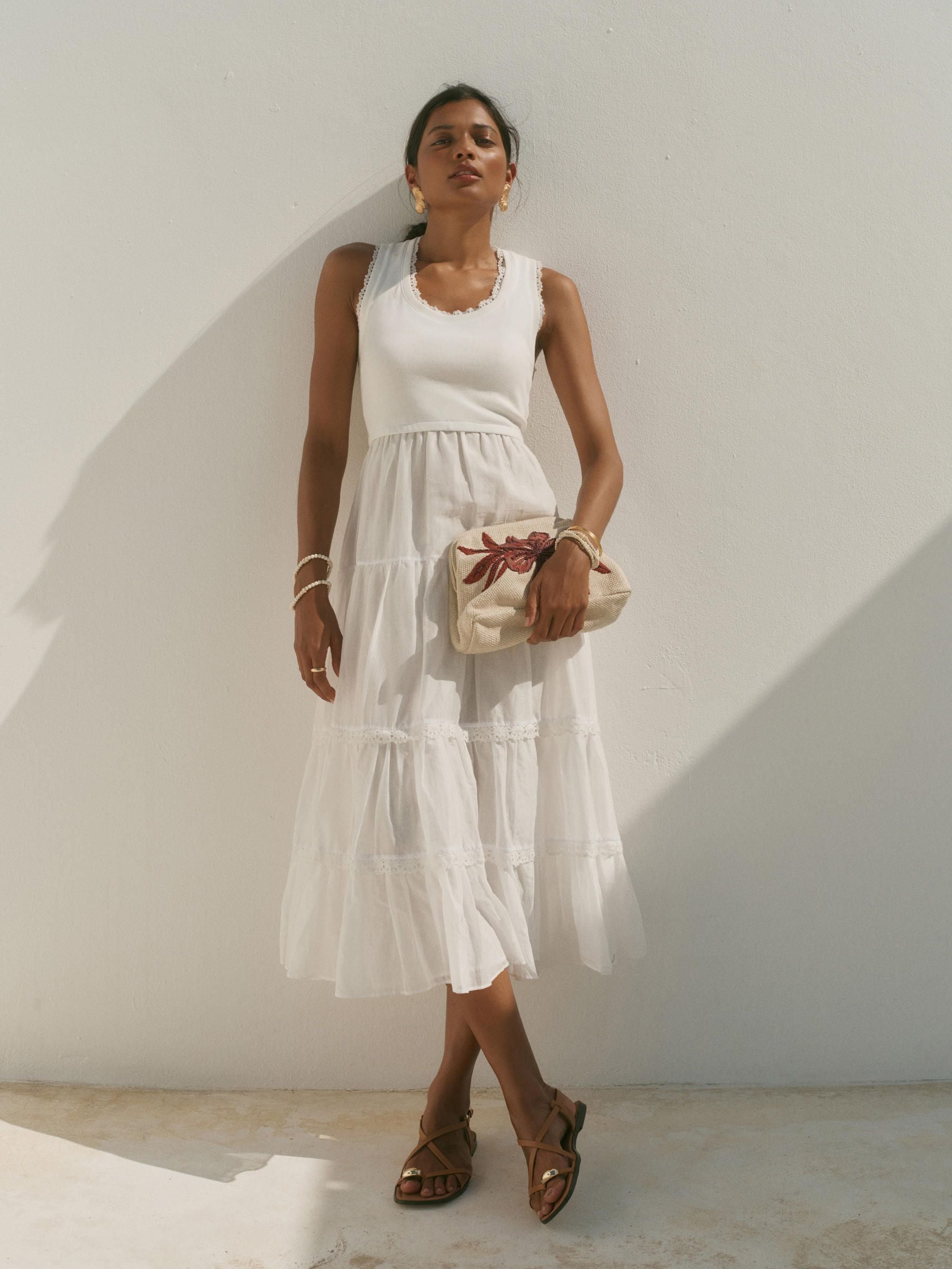 Buy Mint Velvet White Crochet Trim Tiered Midi Dress from Next Canada