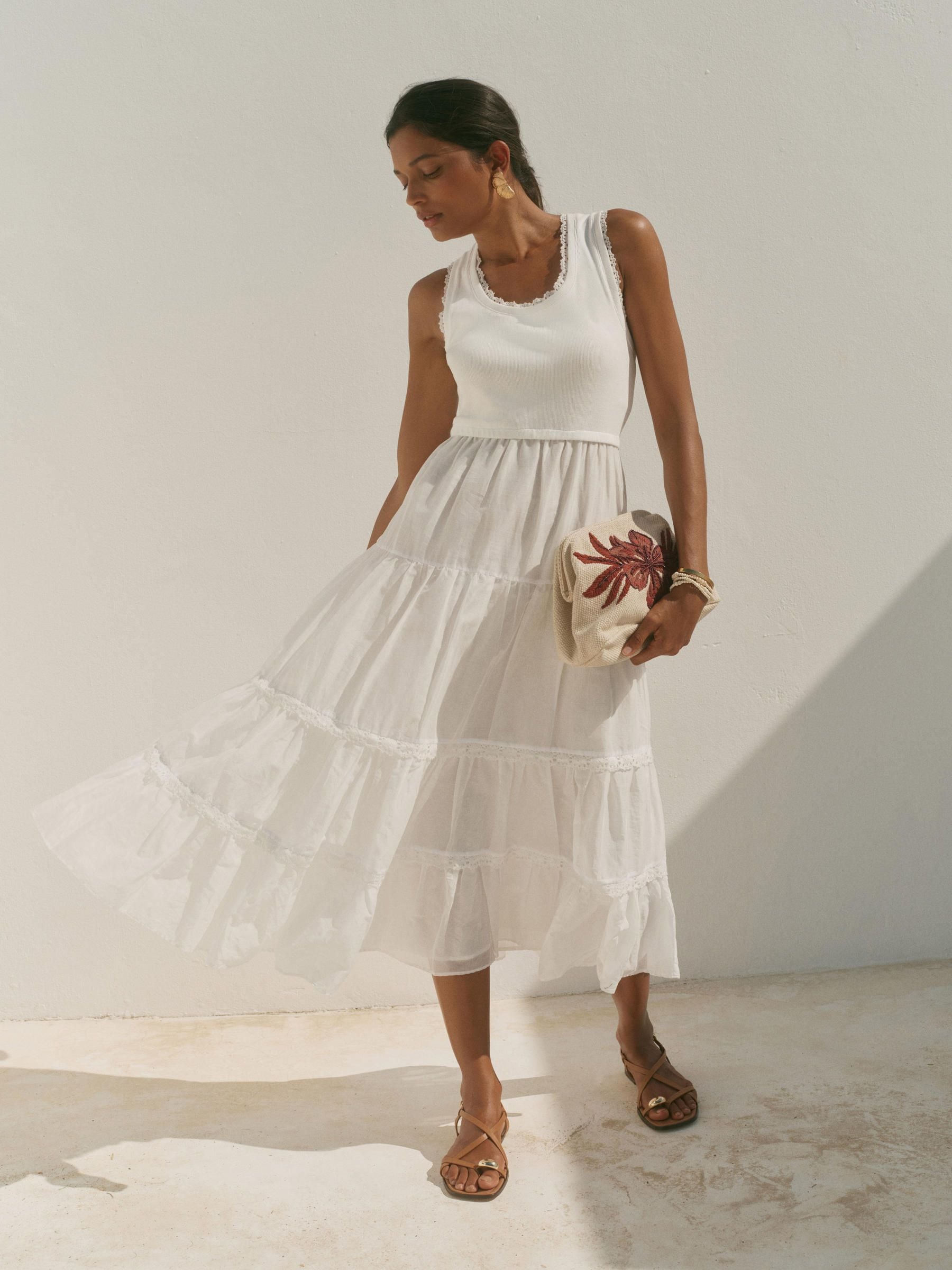Buy Mint Velvet White Crochet Trim Tiered Midi Dress from Next USA