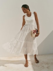 Mint Velvet Crochet Trim Tiered Midi Dress - Image 5 of 8