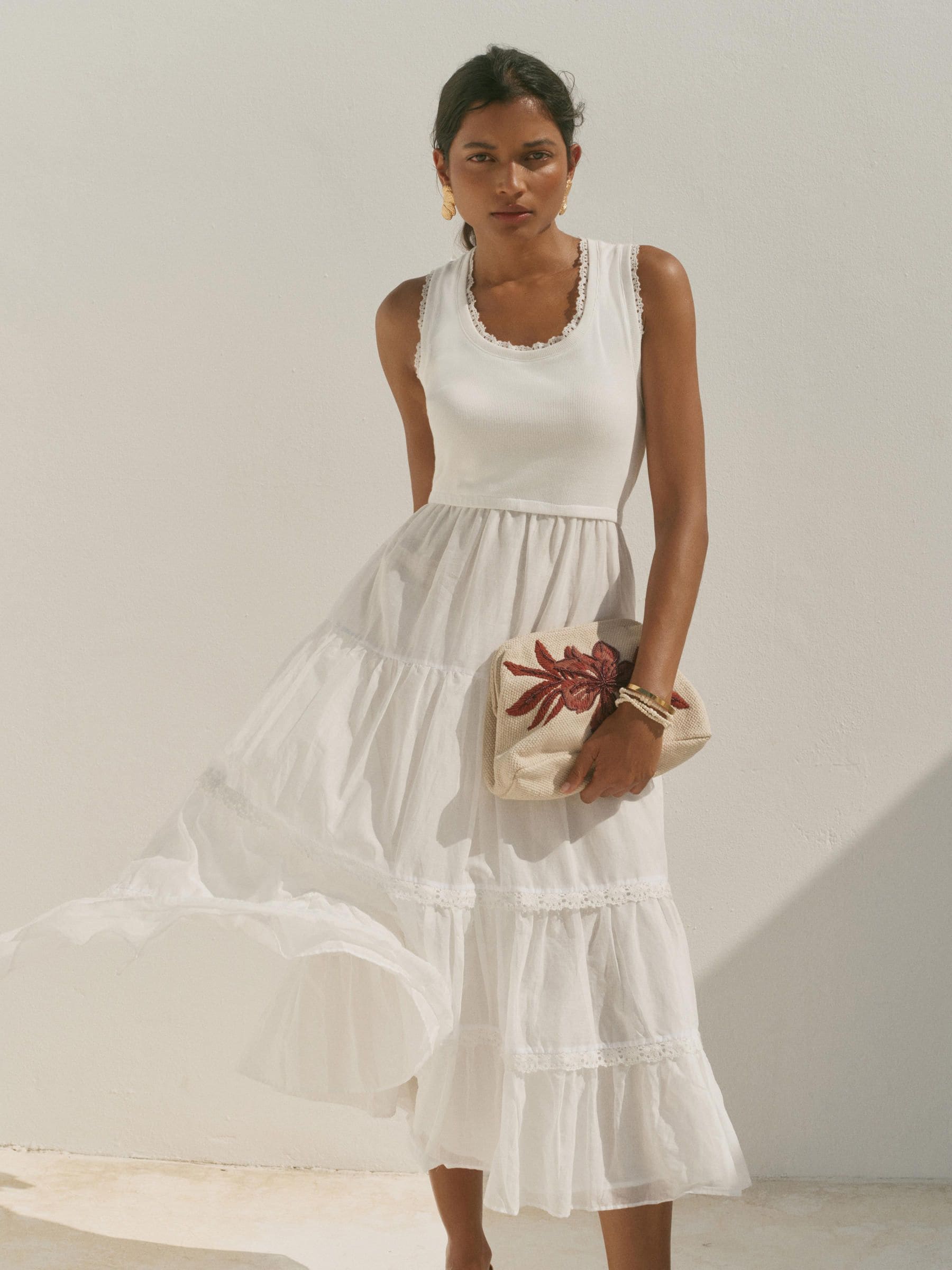 Buy Mint Velvet White Crochet Trim Tiered Midi Dress from Next USA
