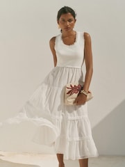 Mint Velvet Crochet Trim Tiered Midi Dress - Image 6 of 8