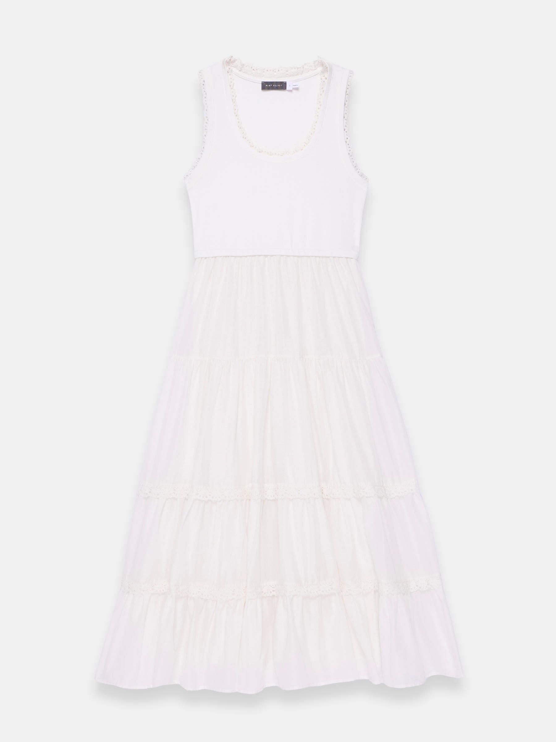 Buy Mint Velvet White Crochet Trim Tiered Midi Dress from Next USA