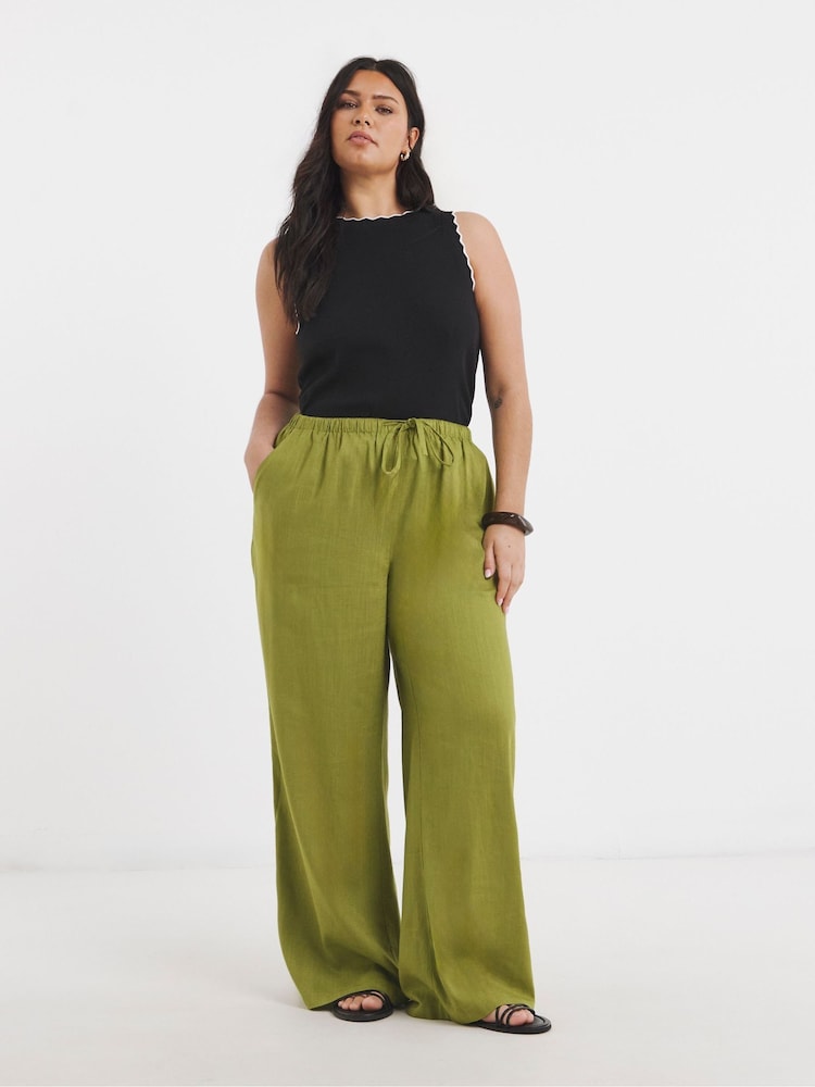 Simply Be Green Tie Hem Linen Trousers - Image 1 of 4