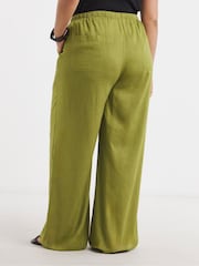 Simply Be Green Tie Hem Linen Trousers - Image 2 of 4