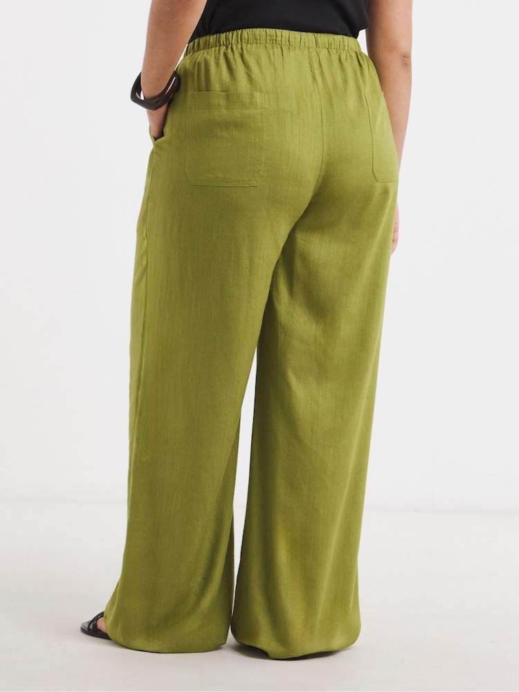 Simply Be Green Tie Hem Linen Trousers - Image 2 of 4