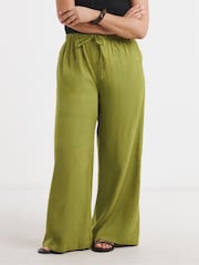 Simply Be Green Tie Hem Linen Trousers - Image 3 of 4