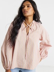 Simply Be Pink Long Sleeve Striped Poplin Blouse - Image 3 of 4