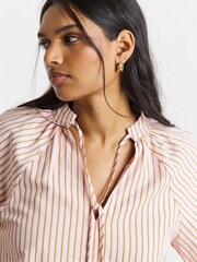 Simply Be Pink Long Sleeve Striped Poplin Blouse - Image 4 of 4