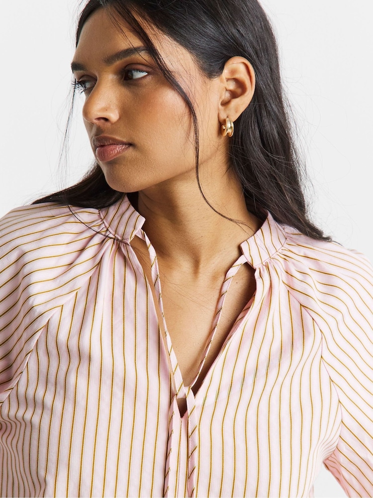 Simply Be Pink Long Sleeve Striped Poplin Blouse - Image 4 of 4