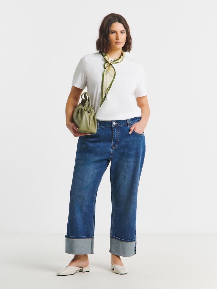 Simply Be Blue Cropped Straight Leg Turn Up Jeans - Image 1 of 4 Simply Be Blue Cropped Straight Leg Turn Up Jeans - Image 1 of 4